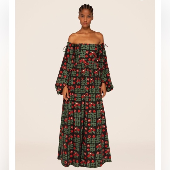 Agua by Agua Bendita Alheli Maxi dress Size XS Red Green Off Shoulder - Picture 1 of 16